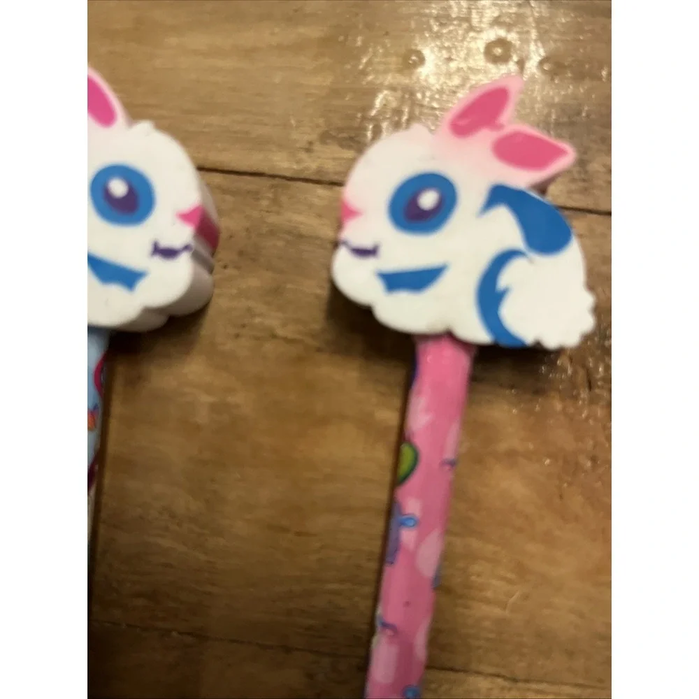 Vintage Lisa Frank Lot 6 NOS Pencils With Toppers Chick Egg Bear Egg Flower 90s